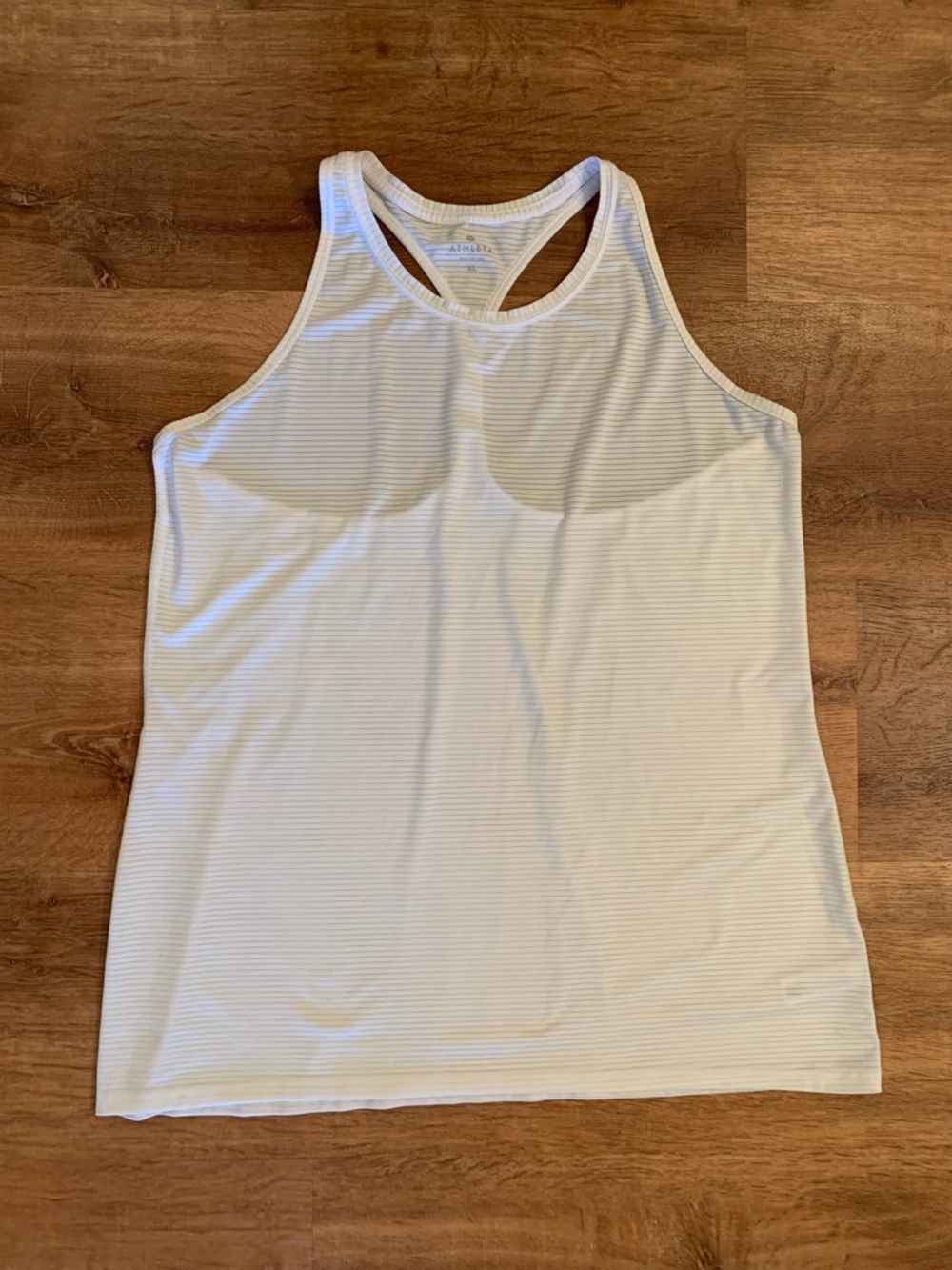 Athleta Striped Mesh Racerback Chi Tank Top White Mesh Narrow Stripes XL 422982